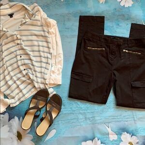 Black Label by Chicos Pants with Gold Zipper Accents Brown size 4